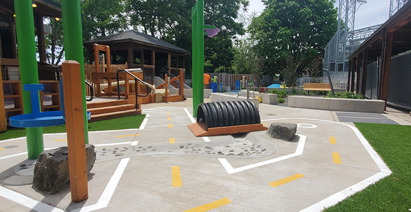 Gilbert children's museum playscape ball wall Learning Landscapes Design nature playground