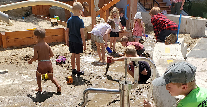 Gilbert children's museum playscape ball wall Learning Landscapes Design nature playground