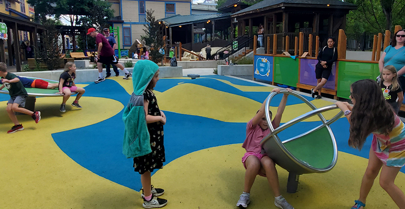 Gilbert children's museum playscape ball wall Learning Landscapes Design nature playground